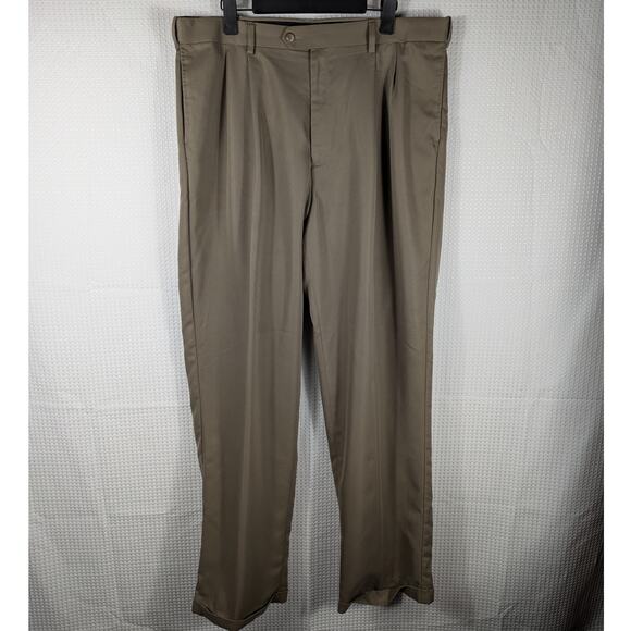 Perry Ellis America Pants 38x34 Mens Tan Pleated Dress Slacks Classic Fit - Picture 1 of 4